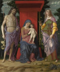 Madonna e Criança, João Batista e Maria Magdalena. Provavelmente 1490-1505 de Andrea Mantegna