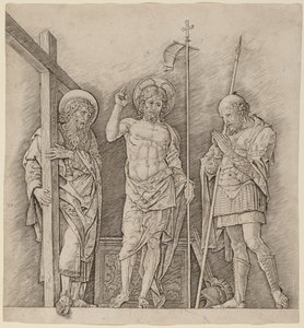 Cristo ressuscitado entre Santos André e Longinus de Andrea Mantegna