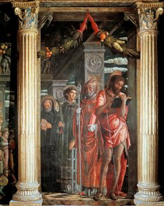 Santos João e Lourenço e dois Santos, detalhe do Altar de San Zeno de Andrea Mantegna