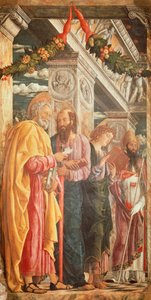 Santos Pedro e Paulo e dois Santos, detalhe de San Zeno Altarpiece de Andrea Mantegna