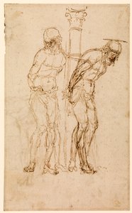 Estudos para Cristo na Coluna (recto), c.1460-65 (caneta e tinta sobre papel) [ver também 5934516]. de Andrea Mantegna