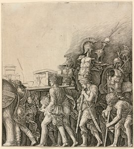 O triunfo de César: soldados transportando troféus de Andrea Mantegna