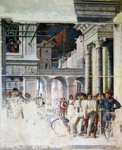 Transporte do corpo decapitado de São Cristóvão, detalhe do Martírio de São Cristóvão de Andrea Mantegna
