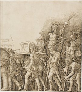 Triumph of Caesar: Soldados carregando troféus de Andrea Mantegna