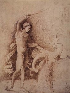 Jovem lutando contra um dragão de Andrea Mantegna