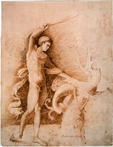 Jovem lutando contra o dragão, final do século XV de Andrea Mantegna