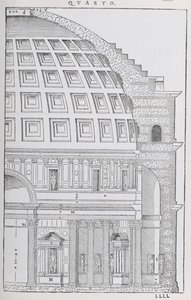 Seção transversal do Panteão, ilustração de uma cópia fac-símile de &39;I Quattro Libri dell&39;Architettura&39; escrita por Palladio, publicado originalmente em 1570