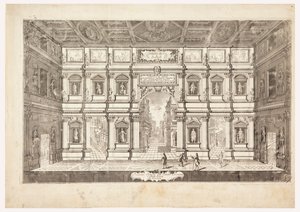Elevação interior do Teatro Olímpico da Cidade de Vincenza (Vista do Palco do Teatro Olímpico de Vicenza)