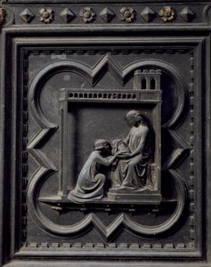 Salomé leva a cabeça de São João Batista a sua mãe Herodias, esposa de Herodes, décimo oitavo painel das Portas do Sul do Batistério de San Giovanni, 1336 (bronze)