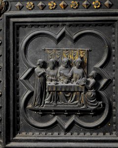 A Apresentação da Cabeça de São João Batista ao Rei Herodes (21 aC-39 dC), décimo sétimo painel das Portas do Sul do Batistério de San Giovanni, 1336 (bronze)