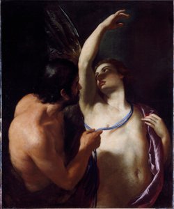 Icarus e Dedale (Icarus e Daedalus) Pintura de Andrea Sacchi (1599-1661) início do século XVII Genes, Musei di Strada Nuova (ex Palazzo Rosso)