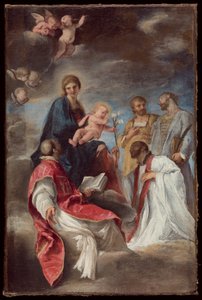 A Virgem e a Criança com os Santos Inácio de Loyola, Francisco Xavier, Cosmas e Damião de Andrea Sacchi