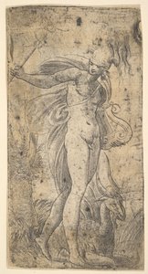 Mercúrio em pé segurando um cadecus na mão direita, uma lira na esquerda, ca. 1536-40.