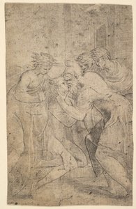 O retorno do filho pródigo que cai aos pés do pai, c. 1536-40.