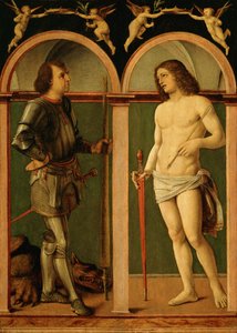 São Jorge e São Sebastião (óleo sobre painel de madeira) de Andrea Solario