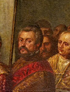 Senador veneziano, detalhe do rei Henri III da França visitando Veneza em 1574, da Sala das Quatro Portas (detalhe de 71525)