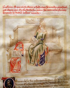 Allegorie de la Rhetorique in "Chansonne des sept Vertus et des sept Arts liberales destinee a Bruzio Visconti" (La Canzone delle Virtu e delle Scienze) de Bartolomeo di Bartoli. Aguarela de Andrea di Bartoli (activa entre 1358 e 1368) (ms. 599, f