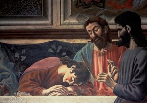 A Última Ceia, detalhe de Judas, Cristo e São João, 1447 detalhe afresco de 85172