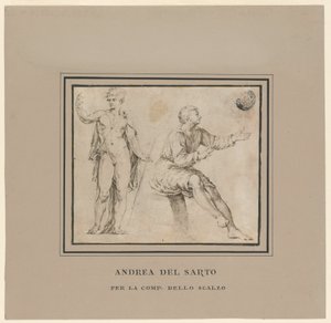 Esboços de uma figura nua em pose clássica e uma figura sentada de Andrea del Sarto