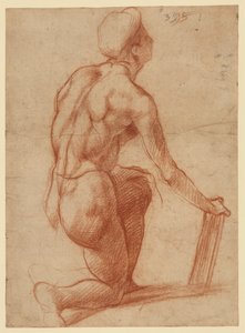 Estudo de uma figura ajoelhada com esboço de um rosto (recto); estudo de figura e rosto (verso) de Andrea del Sarto