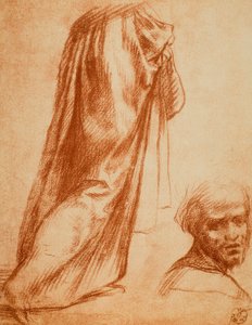Estudo de cortinas e retrato masculino; desenho de Andrea del Sarto. Gabinete de Desenhos e Gravuras, Galeria Uffizi, Florença de Andrea del Sarto