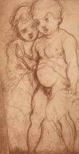 Estudo de dois querubins; desenho de Andrea del Sarto. Gabinete de Desenhos e Gravuras, Galeria Uffizi, Florença de Andrea del Sarto