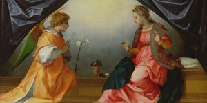 A Anunciação, 1528 (tempera no painel) de Andrea del Sarto