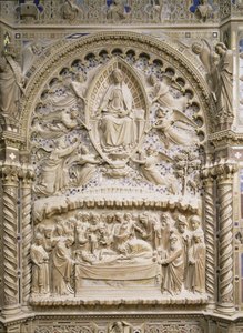 Tabernáculo, detalhe mostrando a Morte e Assunção da Virgem, 1359 de Andrea di Cione Orcagna