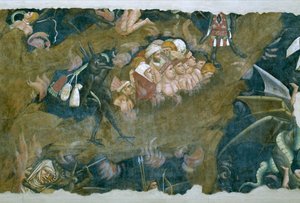O triunfo da morte, detalhe dos condenados no poço do inferno, 1348 afresco