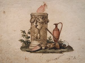Braseira em forma de coluna, decorada com festões e águia, com armas de corte, copo e ânfora, pintura de Andrea Appiani (1754-1817), Itália de Andrea the Elder Appiani