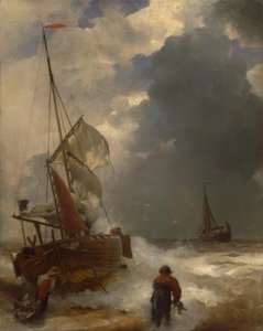 A.Achenbach, desembarque dos pescadores de Andreas Achenbach