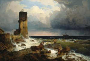 A.Achenbach, grande marinha com farol de Andreas Achenbach