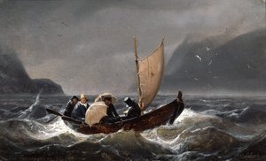Artistas em tempo tempestuoso em Sognefjorden de Andreas Achenbach