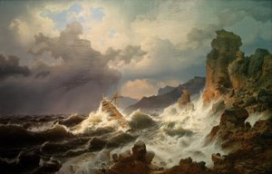 Uma tempestade no mar na costa norueguesa