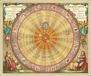 1660 Carta astronómica copernicana sob a forma de círculos concêntricos de Andreas Cellarius