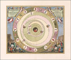 Carta celeste de 1660 que ilustra o modelo do universo do astrónomo grego Aratus de Andreas Cellarius