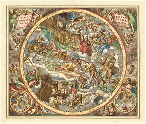 Mapa celeste de 1660 das constelações segundo o simbolismo cristão de Andreas Cellarius