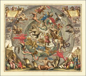 Carta celeste de 1708 - Haemisphaerii Borealis Coeli et Terrae Sphaeri Cascenographia de Andreas Cellarius