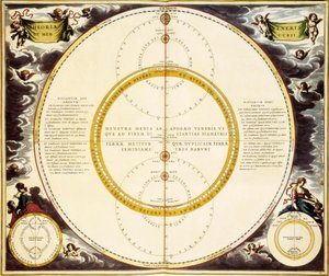 Mapa do céu e descrição de Vénus e Mercúrio, gravura por Andreas Cellarius de Andreas Cellarius
