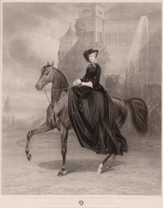 Retrato equestre de Elizabeth da Baviera (1837-1898) (Imperatriz da Áustria, comumente conhecida como Sissi). Obra de Andreas Johann Fleischmann (1811-1878), gravura em cobre de Andreas Johann Fleischmann