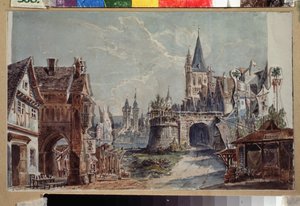 Decoração preparatória para o ballet Faust de Cesare Pugni (1802-1870). Trabalho de Andreas Leonhard Roller (1805-1891), aguarela e tinta sobre papel
