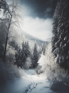 Caminho na floresta nevada
