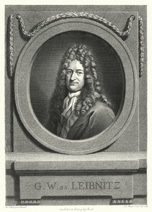 Gottfried Wilhelm Leibniz, filósofo, matemático e polimata alemão (gravura) de Andreas Scheits