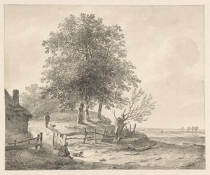 Paisagem com uma casa de campo numa colina de Andreas Schelfhout