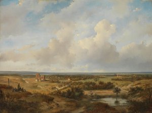 Vista das dunas com as ruínas do castelo de Brederode perto de Santpoort