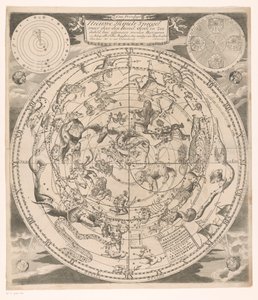 Mapa do céu com as constelações do norte Novo espelho celestial: onde através do céu, terra e mar imediatamente (...) (título no objeto) de Andreas van Luchtenburg (possibly)