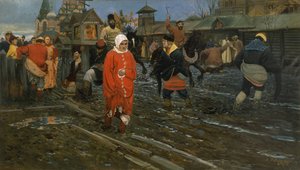 Rua de Moscou do século XVII em feriado público, 1895