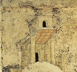 Detalhe da forma da Santíssima Trindade, 1420s (têmpera no painel) (detalhe) (ver 39517) de Andrei Rublev