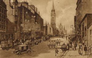 Edimburgo: High Street, olhando para a Igreja de Tron e a Catedral de São Giles (litho)