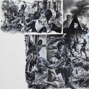 Ataques de índios a colonos migrantes (guache sobre papel) de Andrew Howat